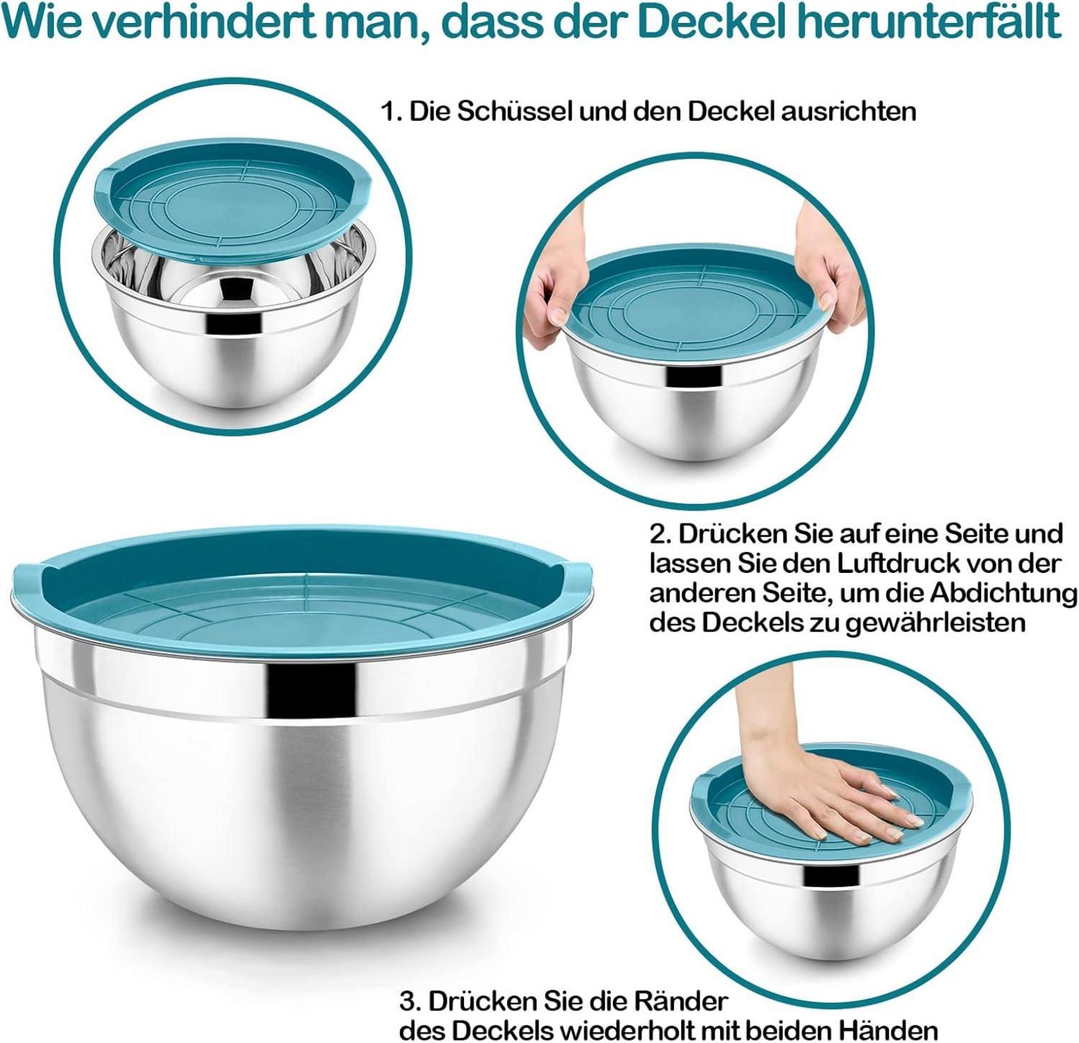 Homikit Edelstahl Rührschüssel Set 7 Stück mit Deckel Blau 6,5/4,5/2,7/2,5/1,5/1,2/0.7L