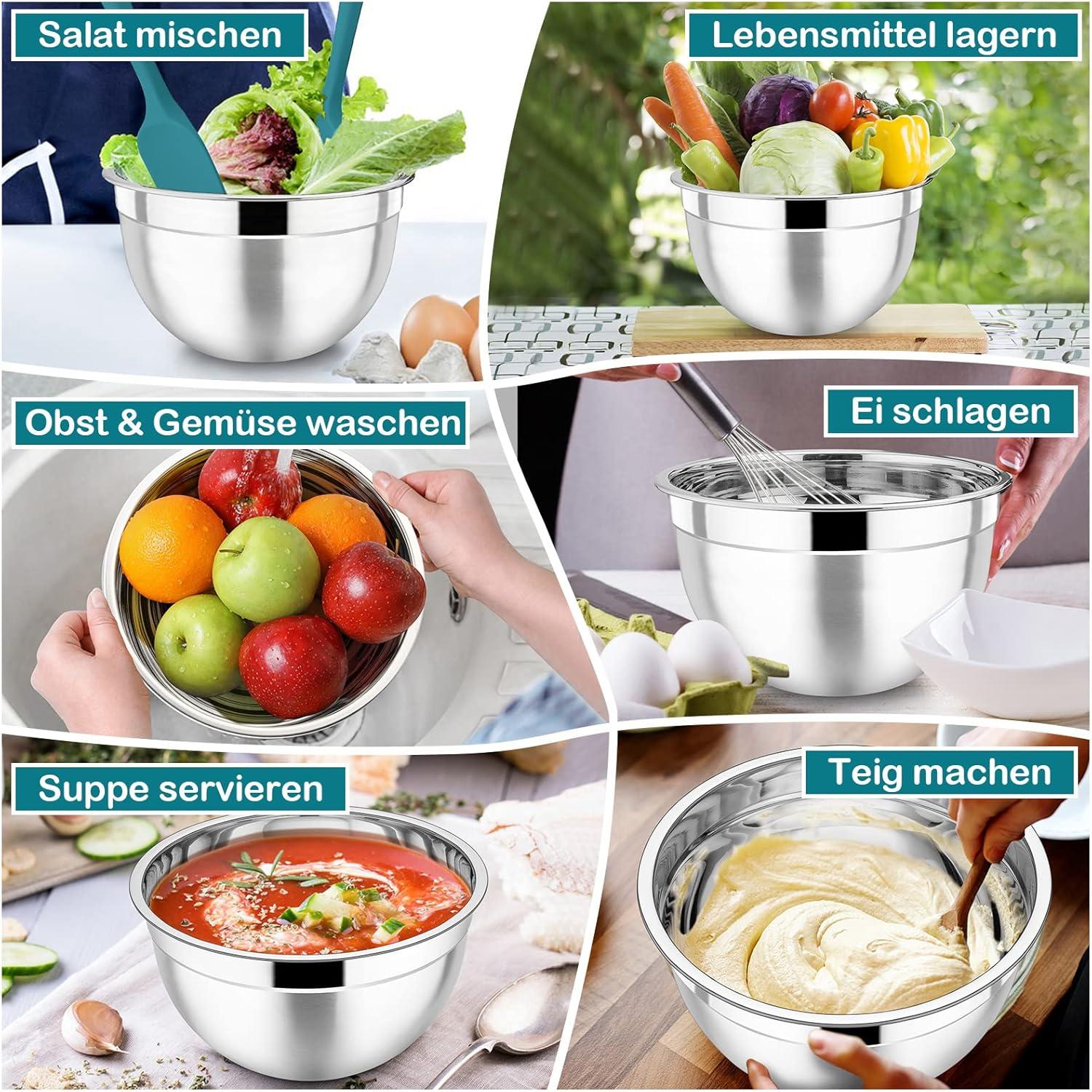 Edelstahl Rührschüssel 7tlg Salatschüssel Set Luftdicht Deckel