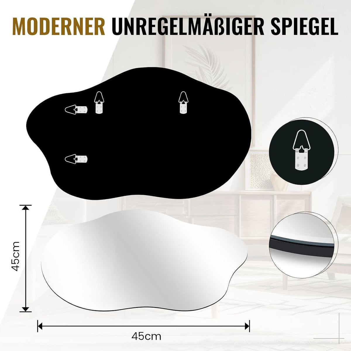 Asymmetrischer Wandspiegel 50x85cm – Rahmenloser Großer Spiegel