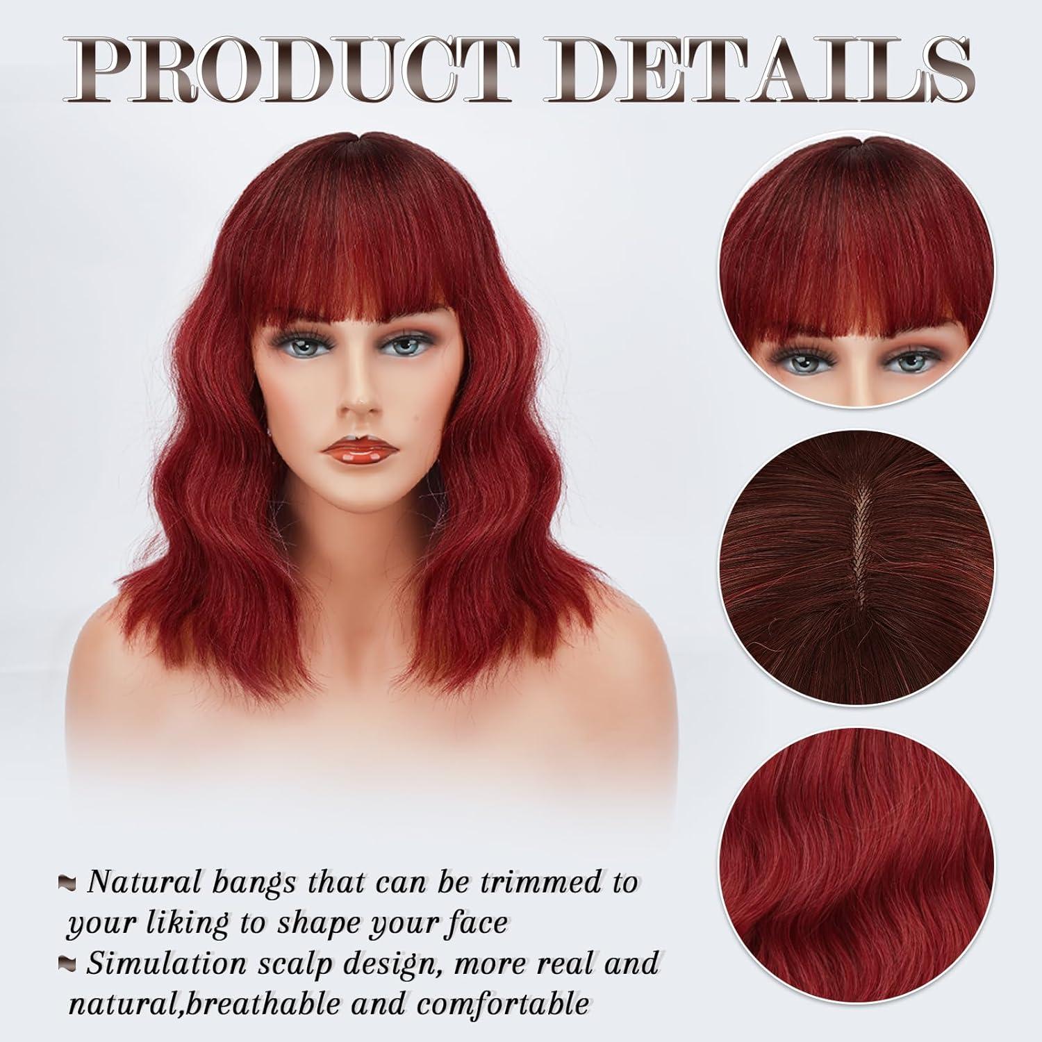 Kurze Bob Perücke mit Pony Lockige Synthetische Cosplay Perücke