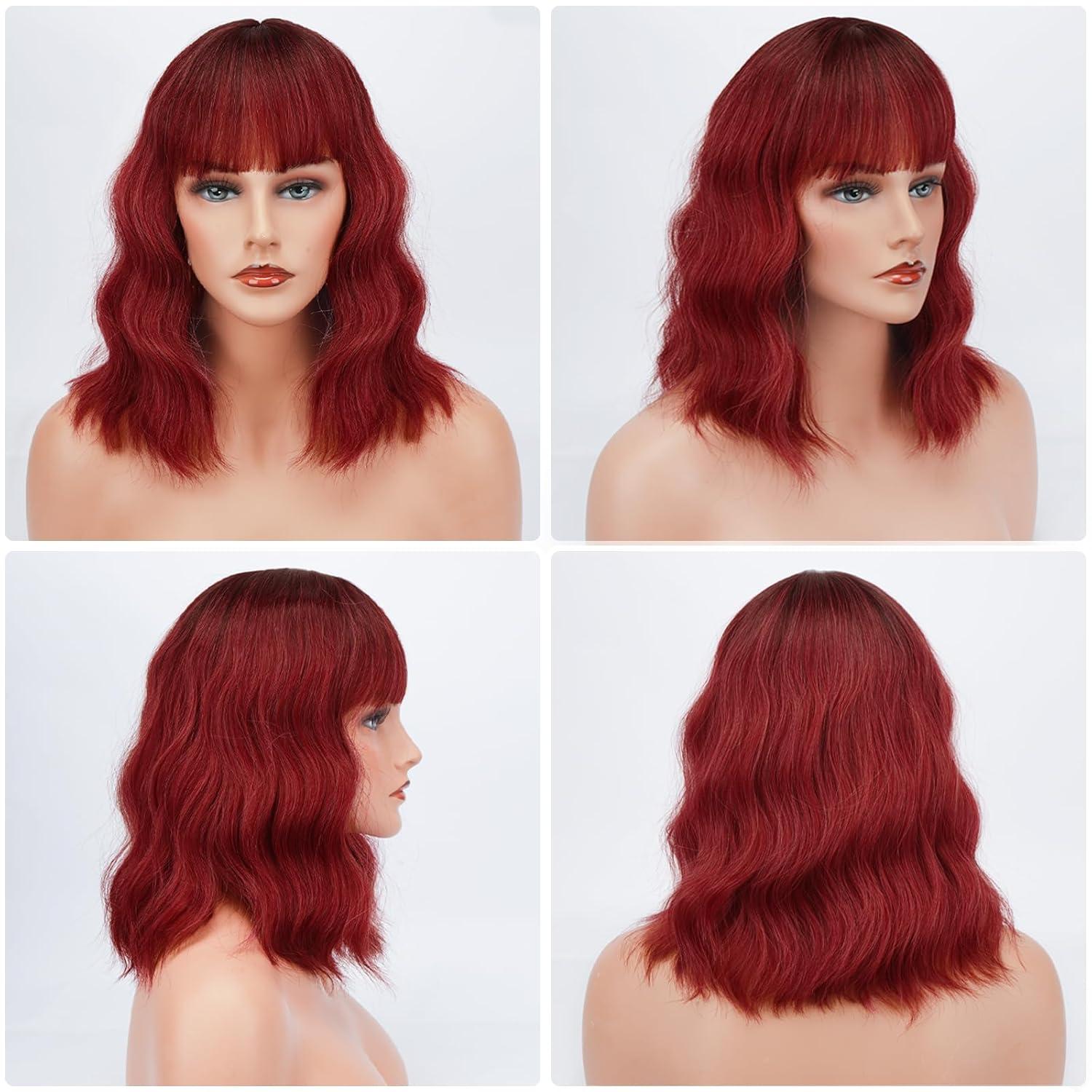 Barsdar Kurze Bob Perücke mit Pony 14 Zoll Lockige Synthetik Frauen Cosplay Haar