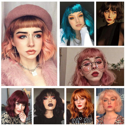 Kurze Bob Perücke mit Pony Lockige Synthetische Cosplay Perücke für Mädchen