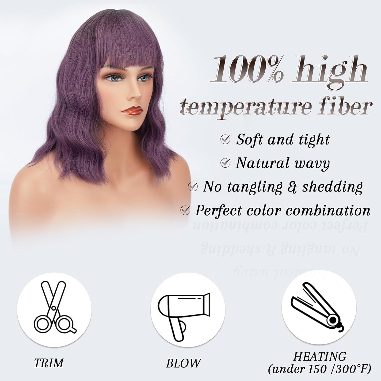 Lockige Bunte Bob Perücke mit Pony Naturlook Synthetik Lang