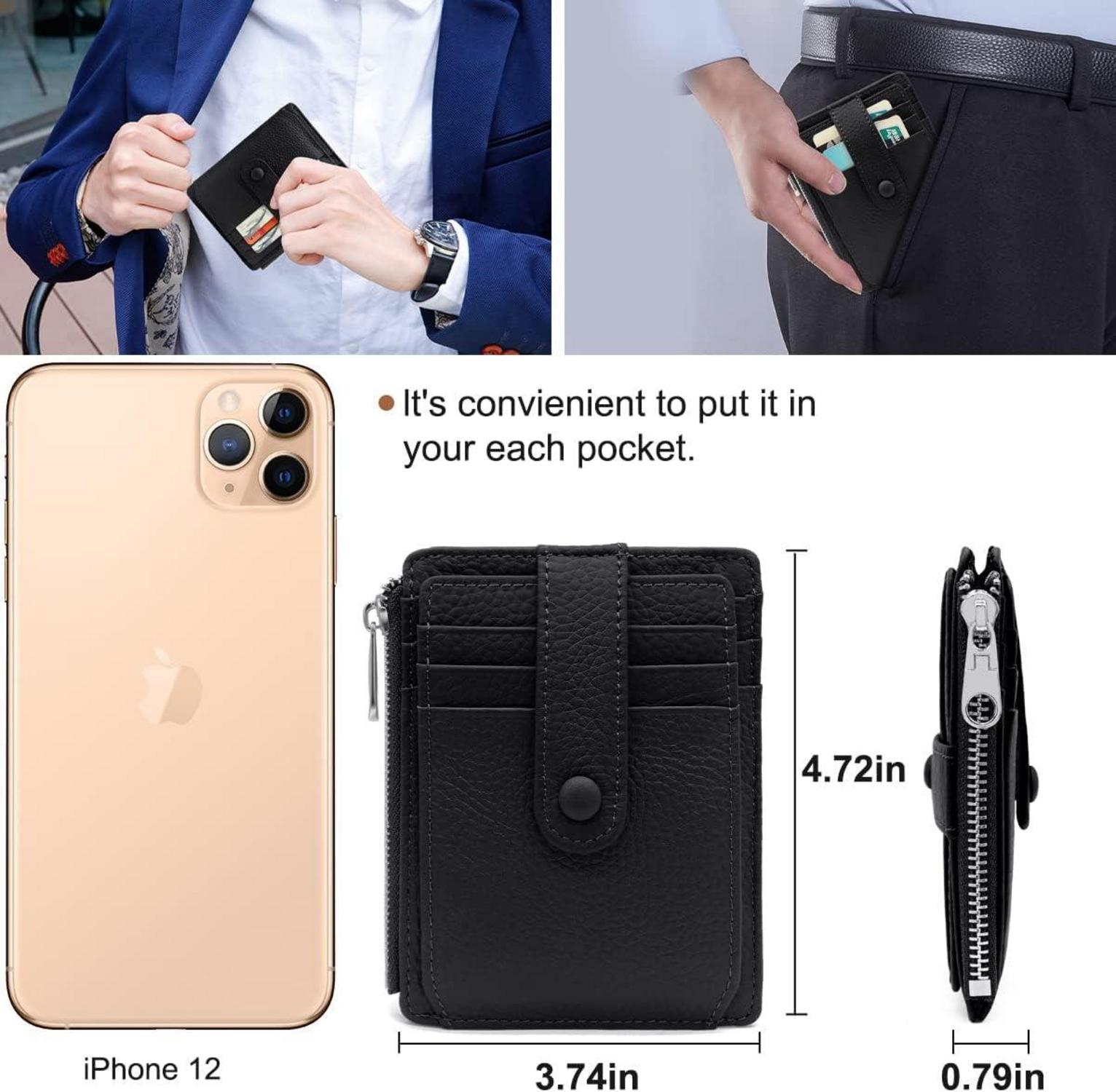 Kartenetui RFID Schutz Geldbörse Echtes Leder Münzfach Schwarz