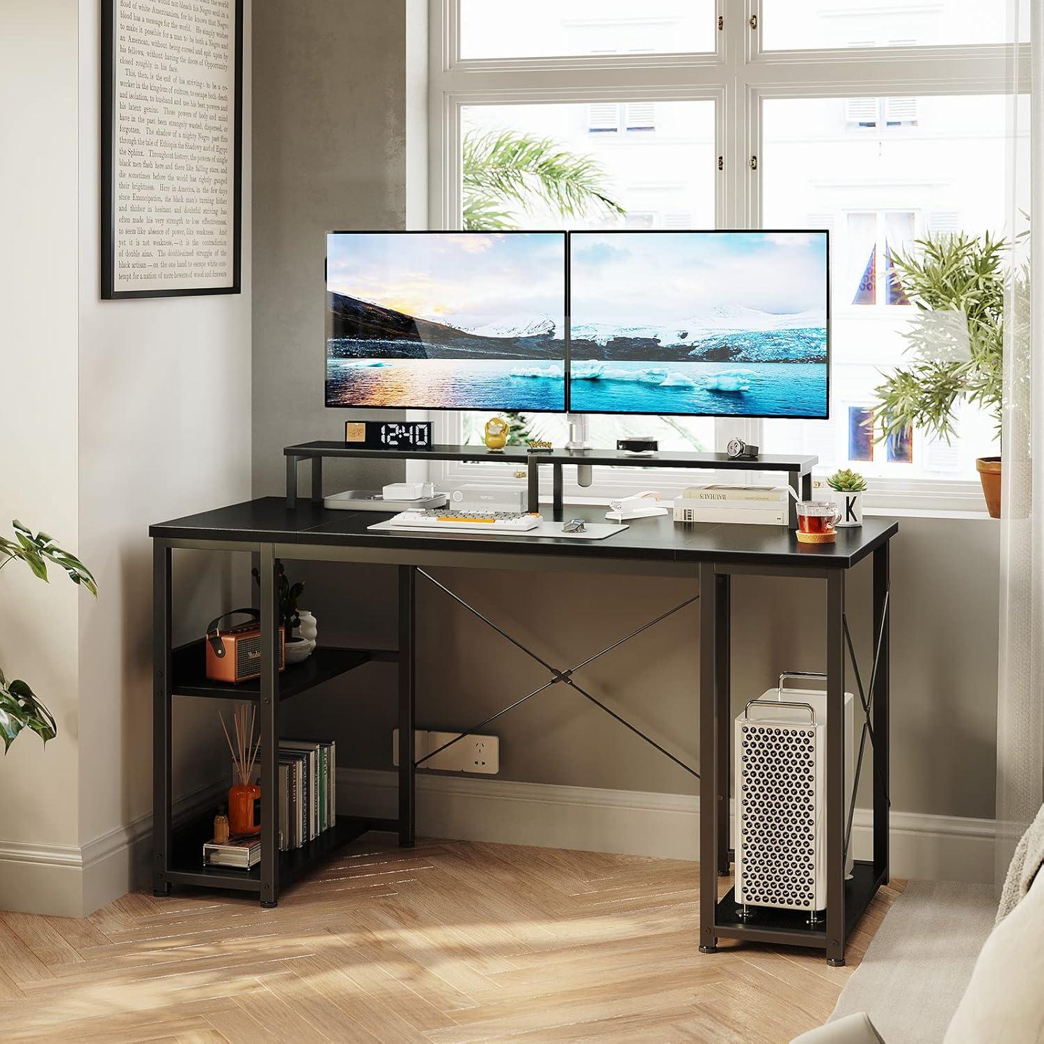 ODK Gaming Schreibtisch Schwarz, mit Regal Reversibel, 120x50cm