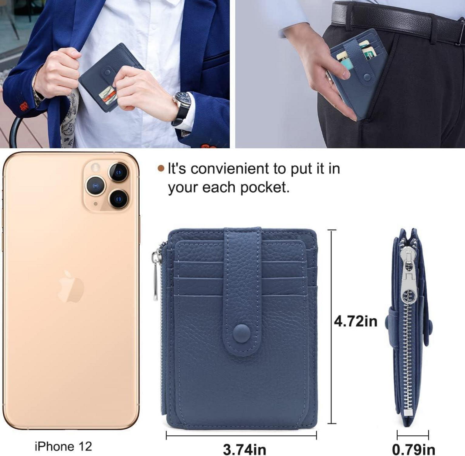 Echtleder RFID Damen Herren Geldbörse Kartenetui Münzfach Blau