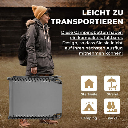 KingCamp Sonnenliege Klappbar 2er Set 5-Stufig Verstellbarer Rückenlehne Grau 190 x 59cm