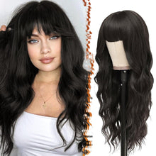 Lange Dunkelbraune Gewellte Perücke mit Pony für Frauen 66cm Cosplay