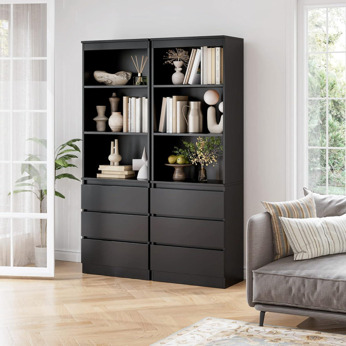 Bücherregal mit 3 Schubladen & Fächern – 180 cm Hochschrank