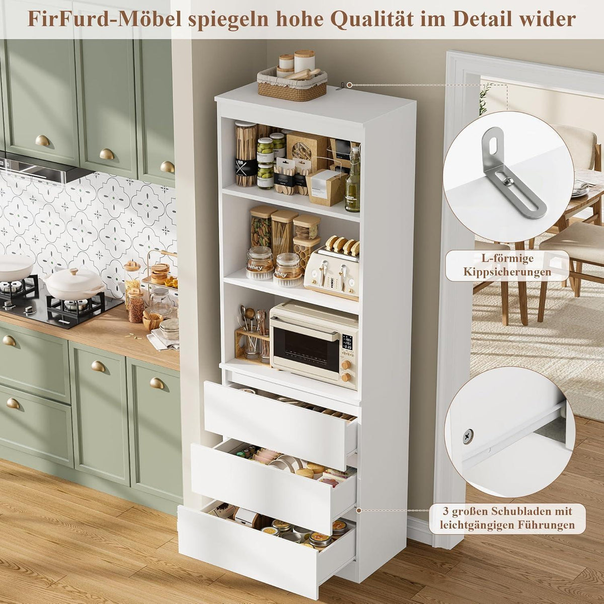 Bücherregal mit 3 Schubladen & Fächern – 180cm Weiß