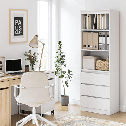 Bücherregal mit 3 Schubladen & Fächern – 180cm Weiß