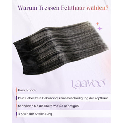 Echthaar Tressen Schwarz Balayage Silber 60cm - 100g