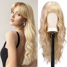Blonde Lange Gewellte Perücke mit Pony 66cm Synthetisch für Frauen