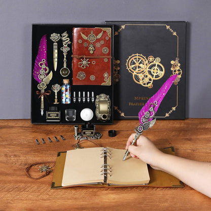 Schreibfeder Tinte Set mit Leder Notizbuch, Quill Stift, Siegel