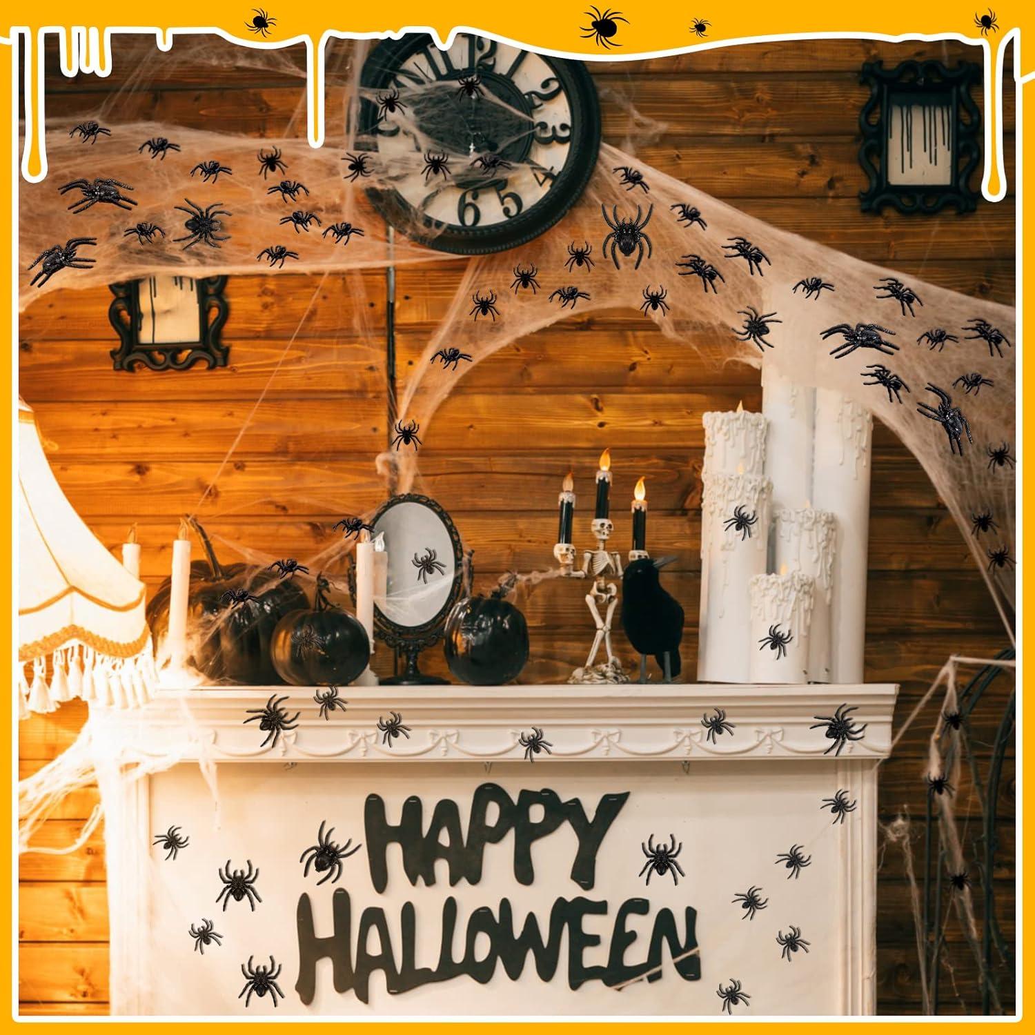 Halloween Schwarze Realistische Plastik Spinnen Deko Set (120