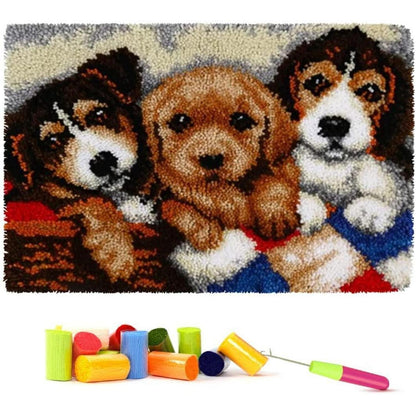 Knüpfhaken-Teppich Set Welpen – DIY Teppich für Kinder & Erwachsene