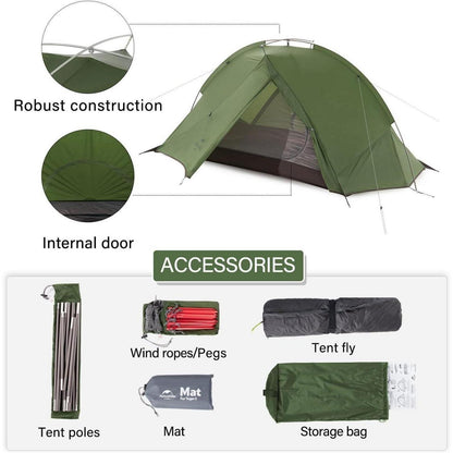 Ultraleichtes Rucksackzelt für 1-2 Personen, Waldgrün
