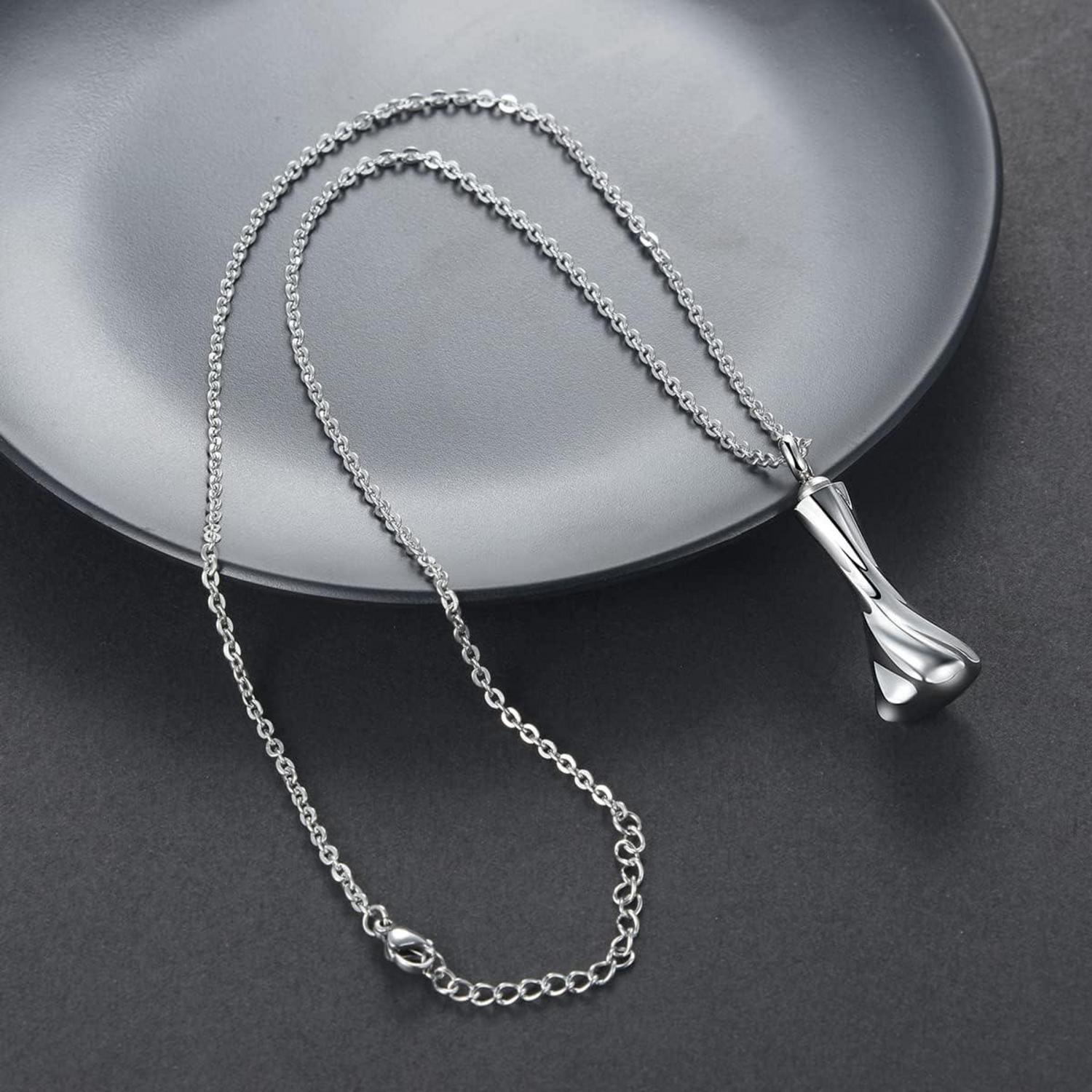 GW Memorial Urnenkette Edelstahl für Damen Herren Asche Silber