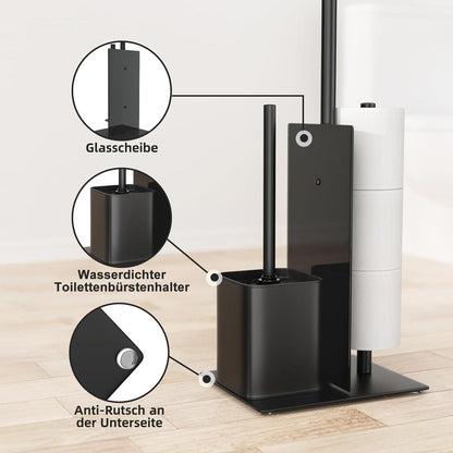 Toilettenpapierhalter stehend mit WC Bürste und Glasregal