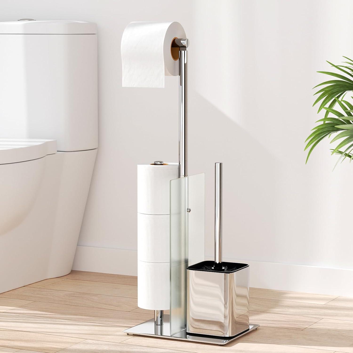 Toilettenpapierhalter mit WC Bürste stehend Edelstahl Silber