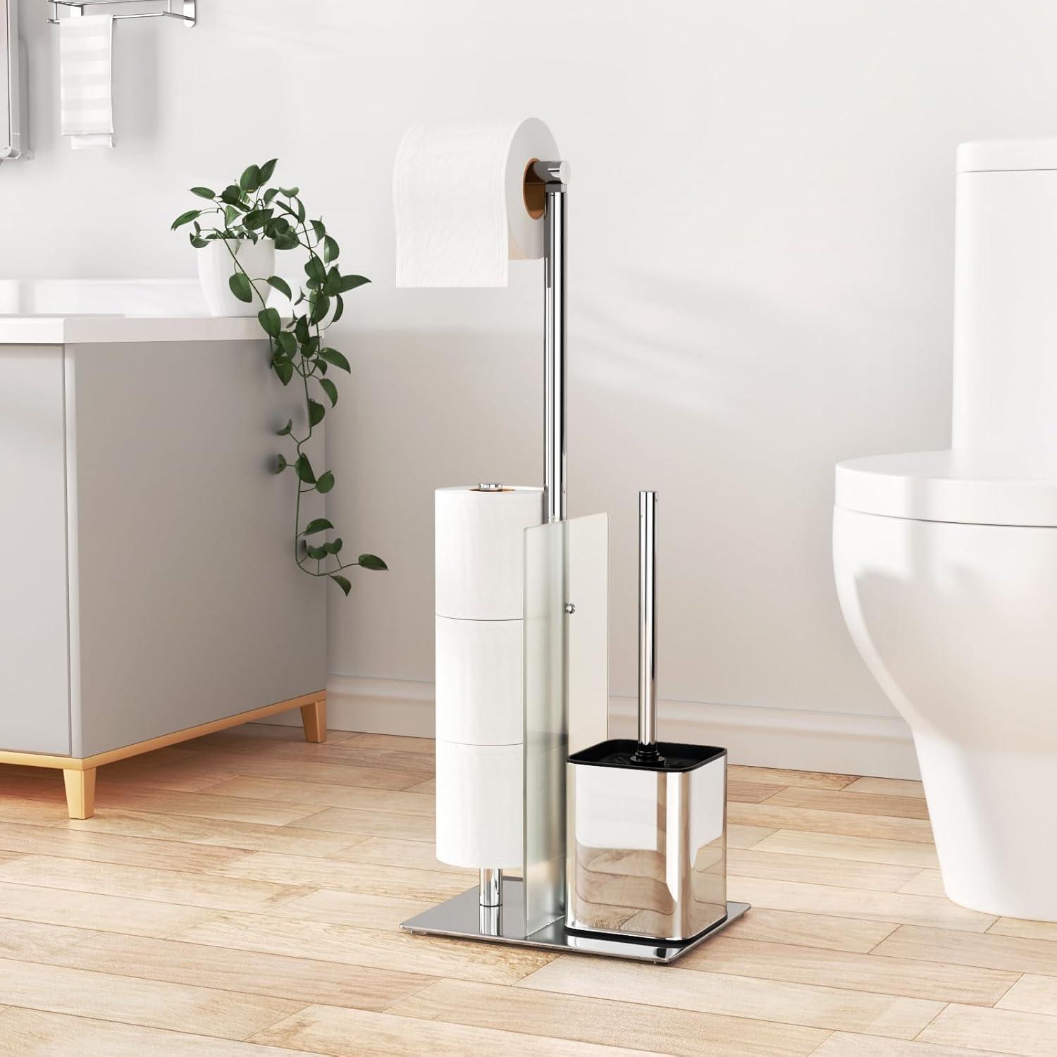 Toilettenpapierhalter stehend Edelstahl WC Bürste Klopapierhalter ohne Bohren