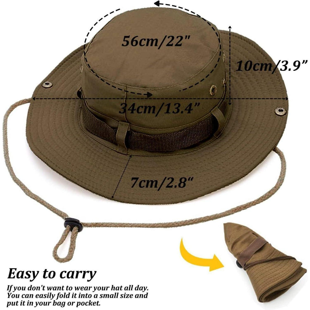 Boonie Hut Herren Damen mit UV Schutz, faltbar, Khaki