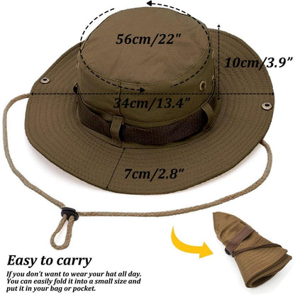 Boonie Hut Herren Damen mit UV Schutz, faltbar, Khaki