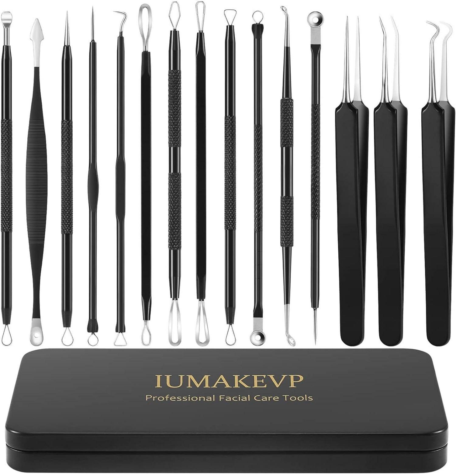 Mitesserentferner Komedonenquetscher Set 15-teilig Edelstahl Blackhead
