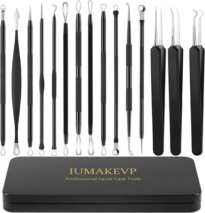 Mitesserentferner Komedonenquetscher Set 15-teilig Edelstahl Blackhead