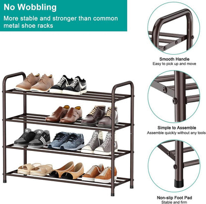 Schuhregal Edelstahl 4 Ebenen für 12 Paar Schuhe Bronze 68x26x65 cm