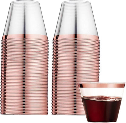 60er Set Elegante Plastikbecher mit Roségoldrand 270ml
