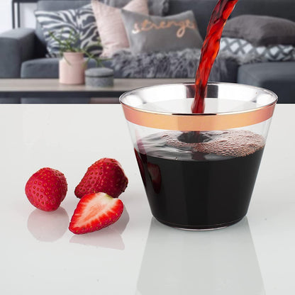 60er Pack LATERN Plastikbecher 270ml Roségoldrand Elegante Party-Becher