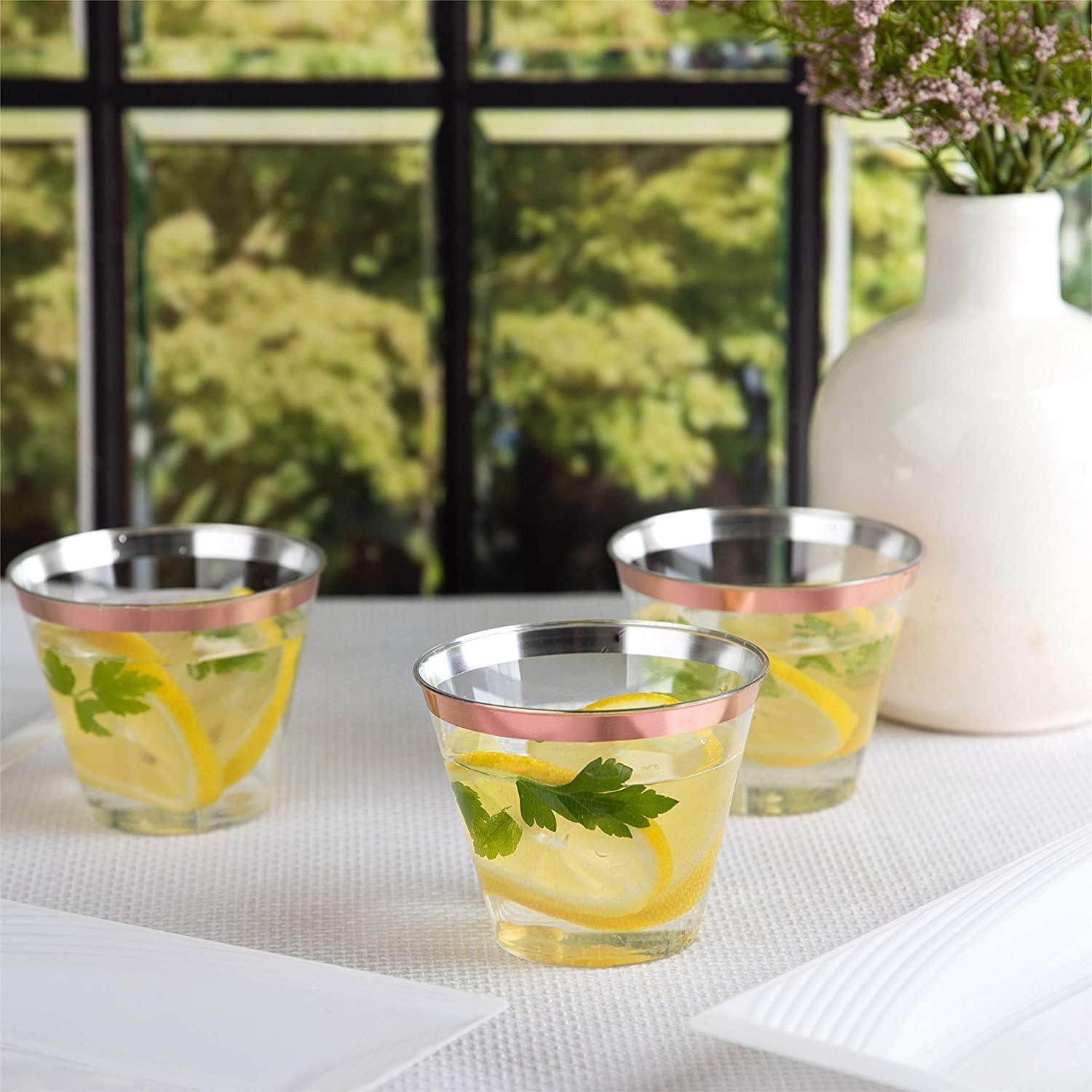 60er Set LATERN Plastikbecher 270ml Roségoldrand Party Cocktailgläser