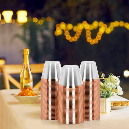60er Set LATERN Plastikbecher 270ml Roségoldrand Party Cocktailgläser
