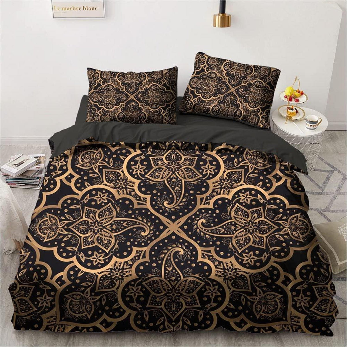 Bettwäsche Set Böhmen Schwarz Gold 135x200cm 4-teilig