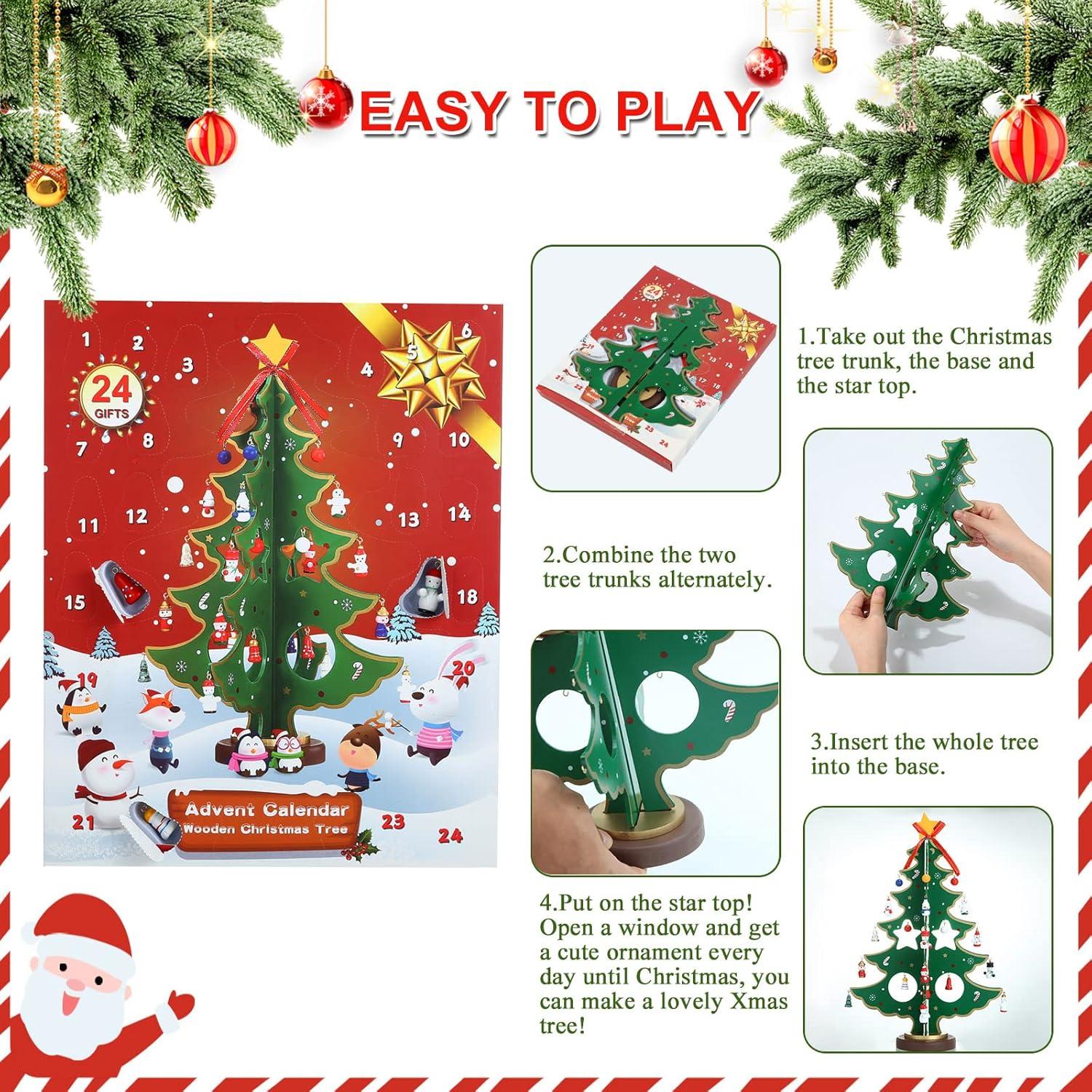 Adventskalender Weihnachtsbaum Holz 24 Anhänger Dekoration DIY