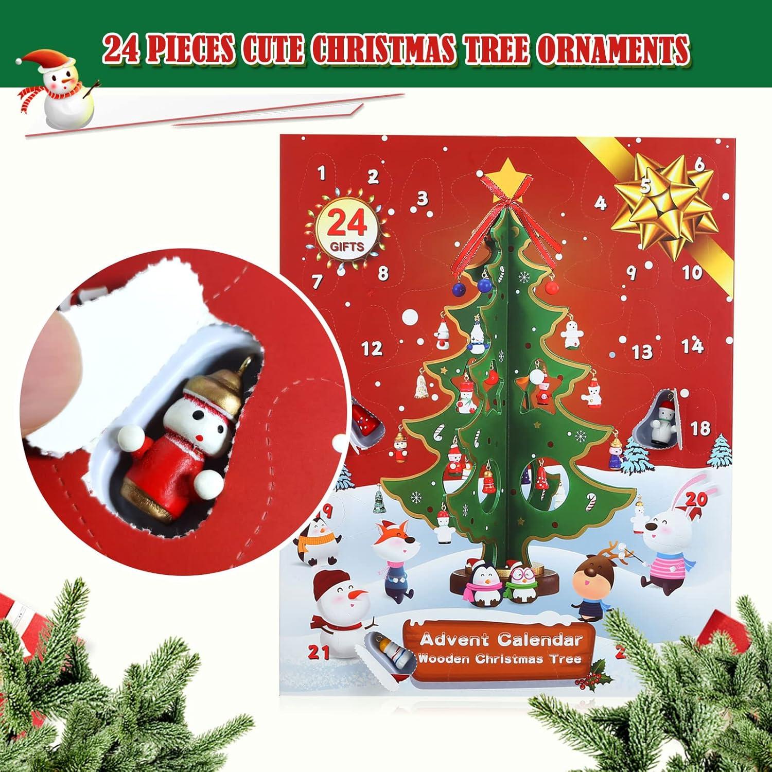 Adventskalender Mini Weihnachtsbaum Holz 3D Tannenbaum 24 Anhänger DIY Geschenk Kinder Sheihnachten