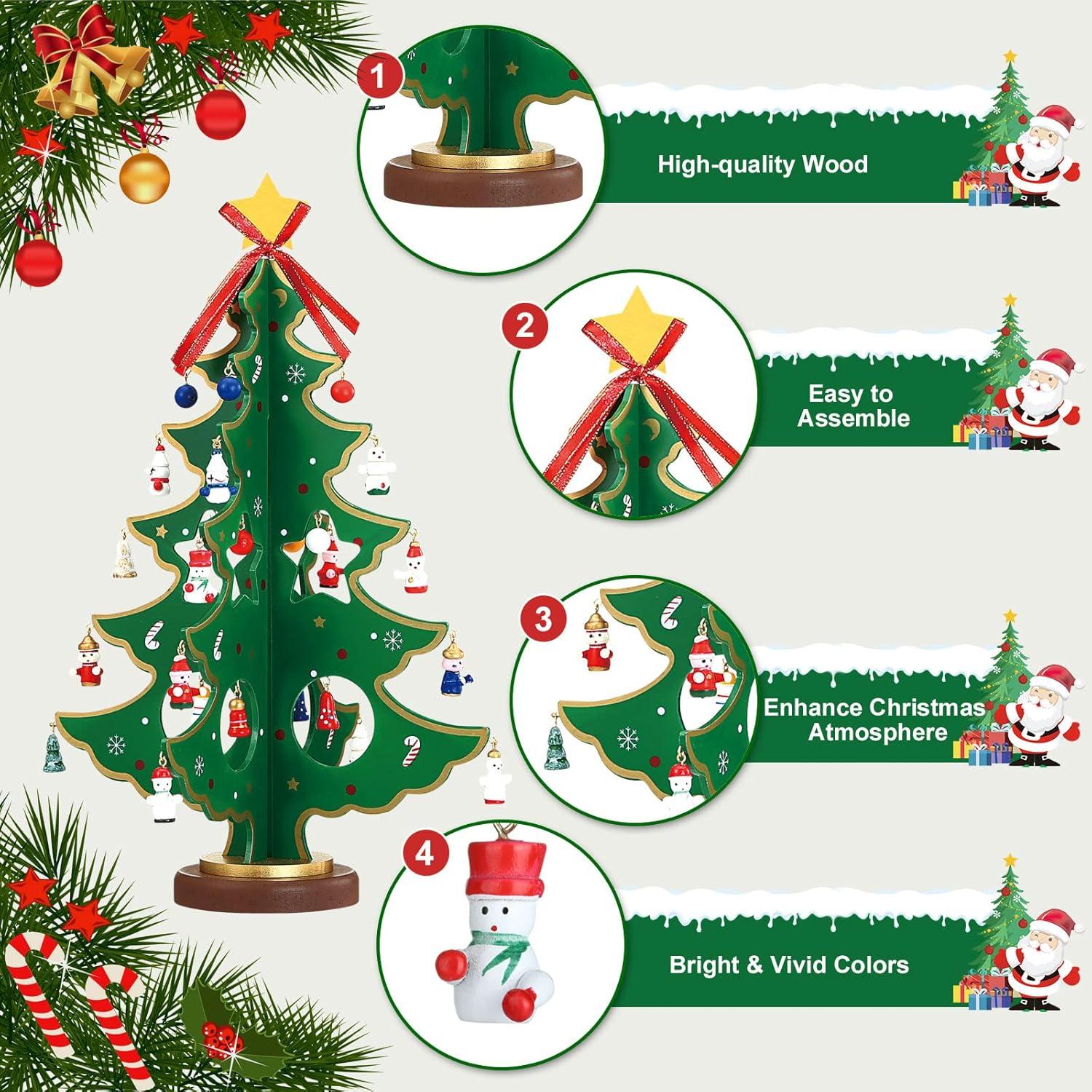 Adventskalender Mini Weihnachtsbaum Holz Tannenbaum 3D 24 Anhänger DIY