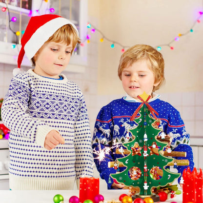 Adventskalender Mini Weihnachtsbaum Holz 3D Tannenbaum 24 Anhänger DIY Geschenk Kinder Sheihnachten