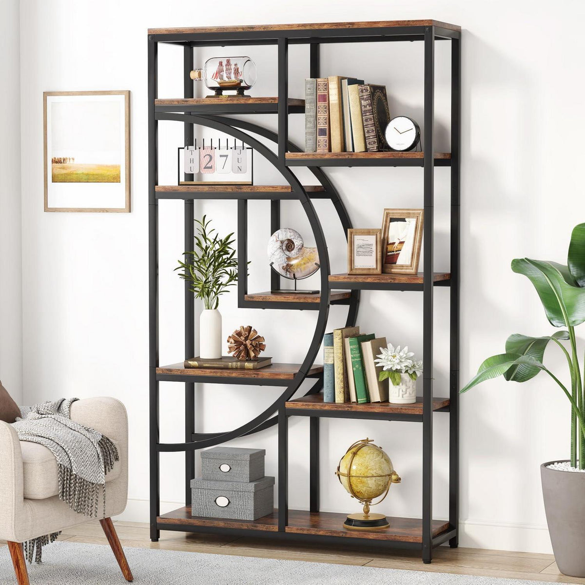 Industrielles Bücherregal 5-stöckig – Freistehendes Etagere Regal Braun