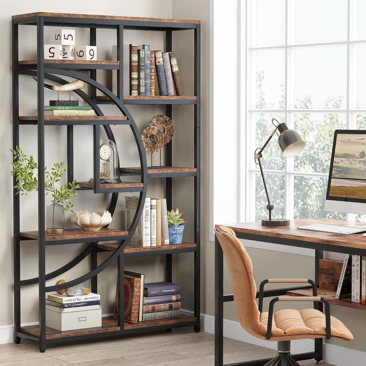 Industrielles Bücherregal 5-stöckig – Freistehendes Etagere Regal Braun