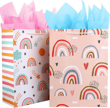 Große Geschenktüten Set mit Henkel und Seidenpapier, Regenbogen Design
