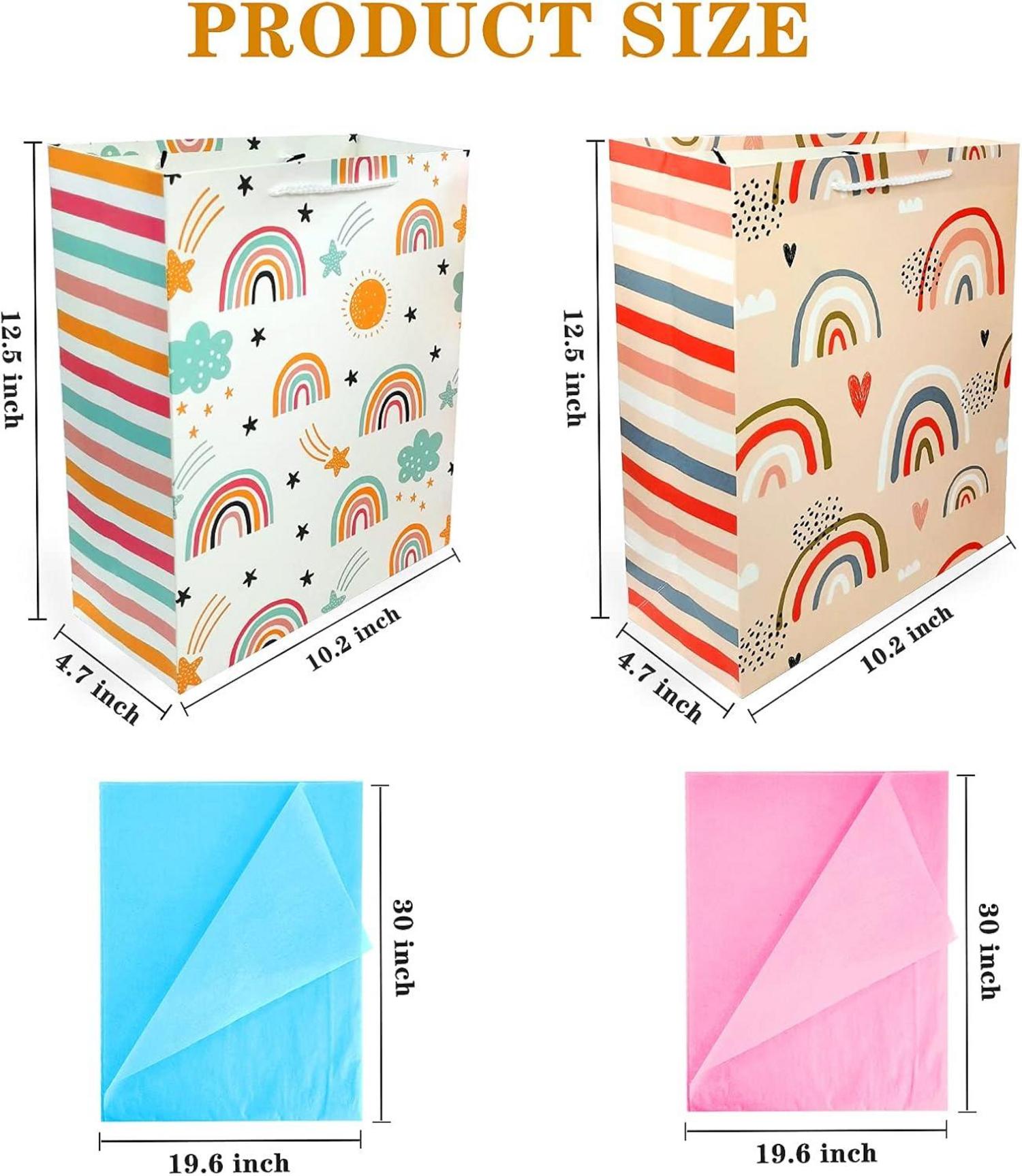 Große Geschenktüten Set mit Henkel und Seidenpapier, Regenbogen Design