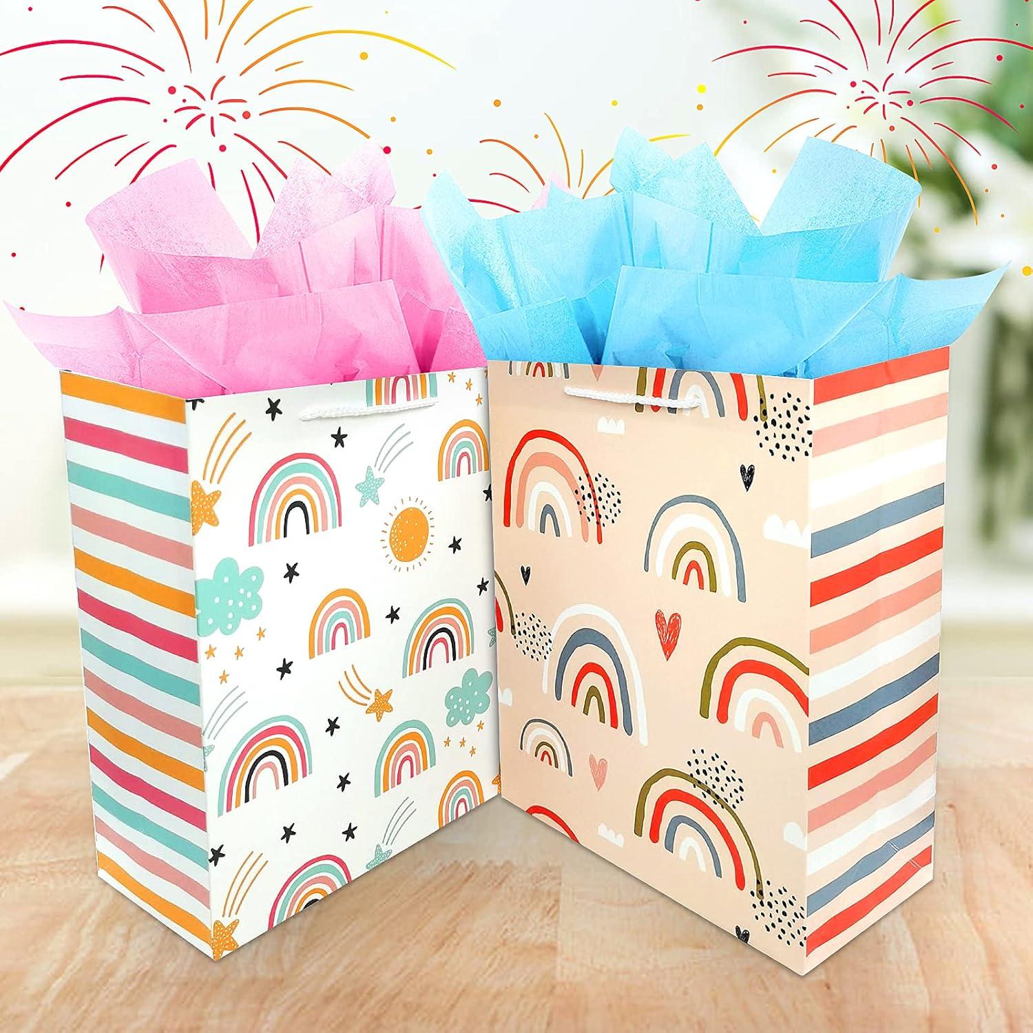 Geschenktüten Groß Set mit Regenbogen-Design und Henkel