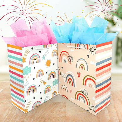 Geschenktüten Groß Set mit Regenbogen-Design und Henkel