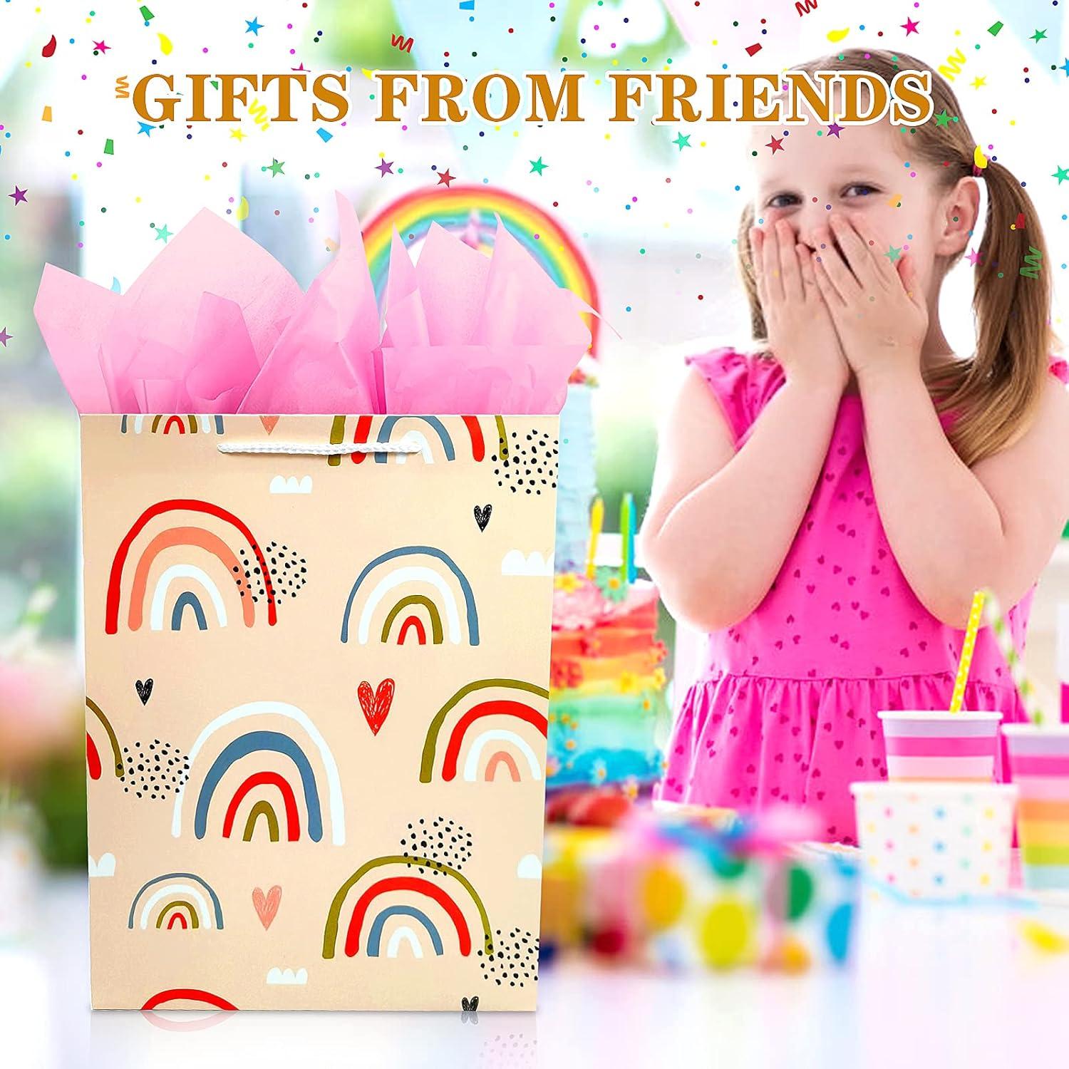Große Rosa Geburtstags Geschenktüten Set mit Regenbogen Design