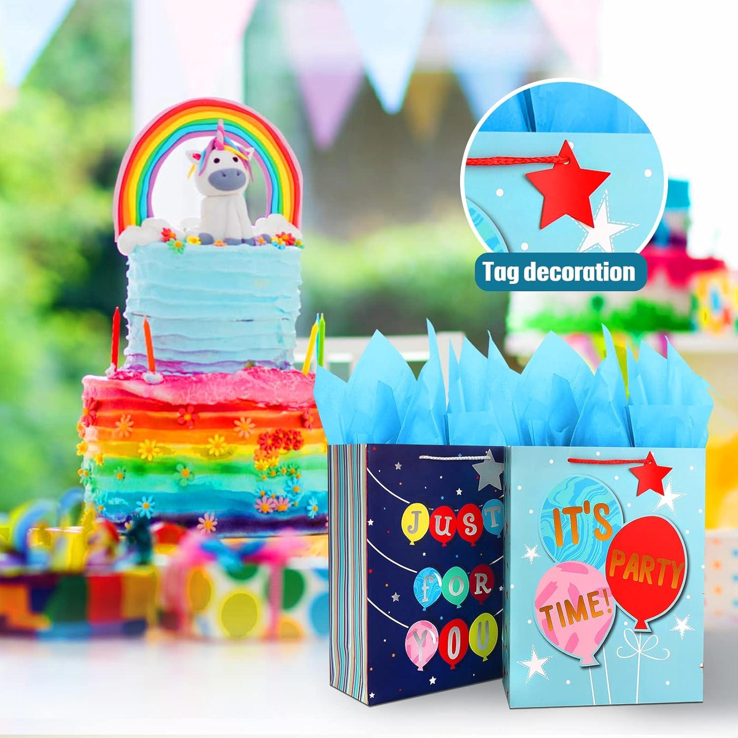 Geschenktüten Blau Groß mit Seidenpapier Henkel für Geburtstag Jungen