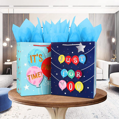 Geschenktüten Blau Groß mit Seidenpapier Henkel für Geburtstag Jungen