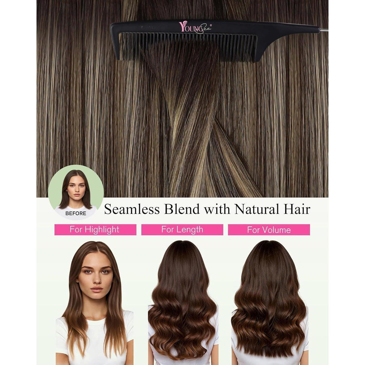 Echthaar Tape Extensions Ombre Dunkelbraun-Blond 35cm