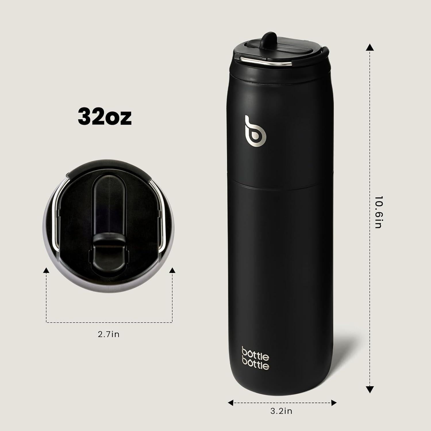 Isolierte Edelstahl Wasserflasche 32oz mit Strohhalm Griff Schwarz